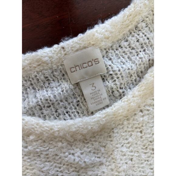 Chico’s Lace Trim Ivory Sweater Sz 3/XL Wool Blend Jasmine 3/4 Sleeve Pullover - Picture 3 of 9